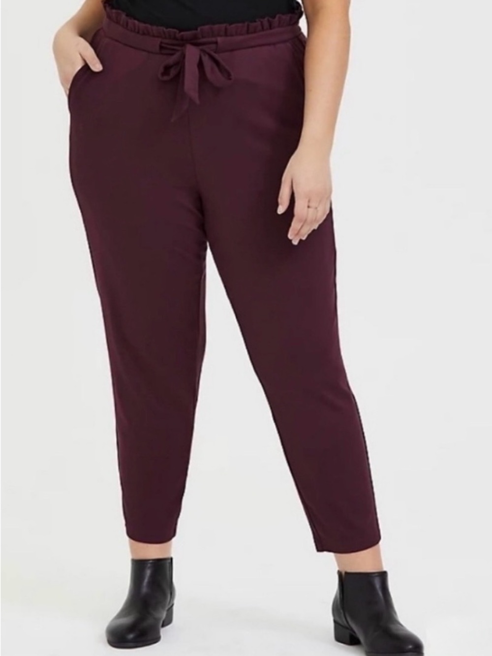 Torrid Plum Tie Front Paperbag Waist Cropped Ponte Pants 1X Cozy Lounge